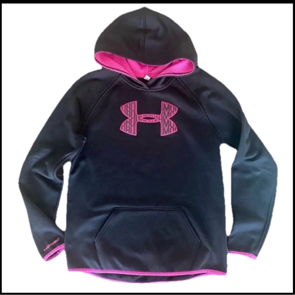 Under Armour Black & Pink Logo Hoodie Pullover Sweatshirt S Pre-Owned